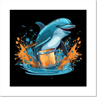 Dolphin playing drums Posters and Art